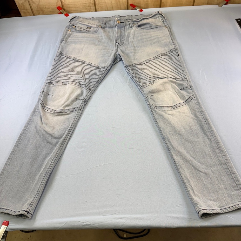 True Religion Rocco Relaxed Skinny Moto Jeans Mens 42‎ Light Wash Blue 102683